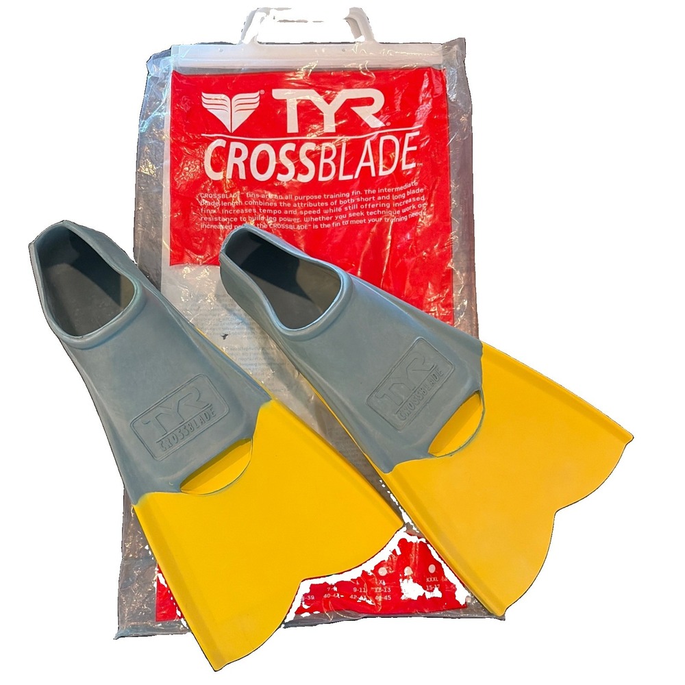 TYR Crossblade Swim Training Fins 40-41, Adult Medium (7-9) Yellow/Gray NEW DSHF